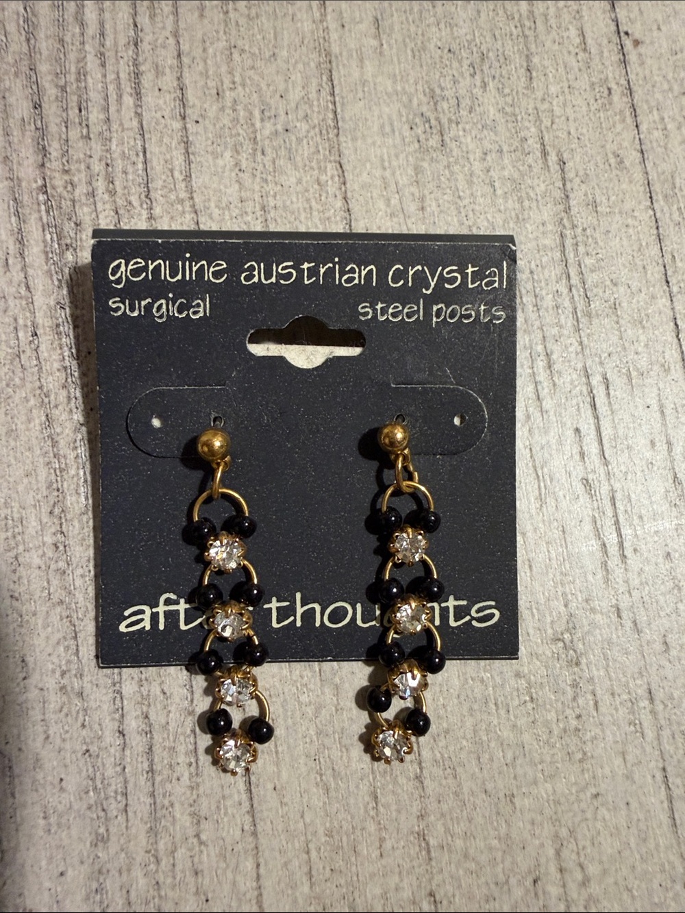 After Thoughts Black and Gold Crystal Dangle Earrings